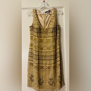 VM Collection Gold Embellished Mini Dress with Chiffon Shawl